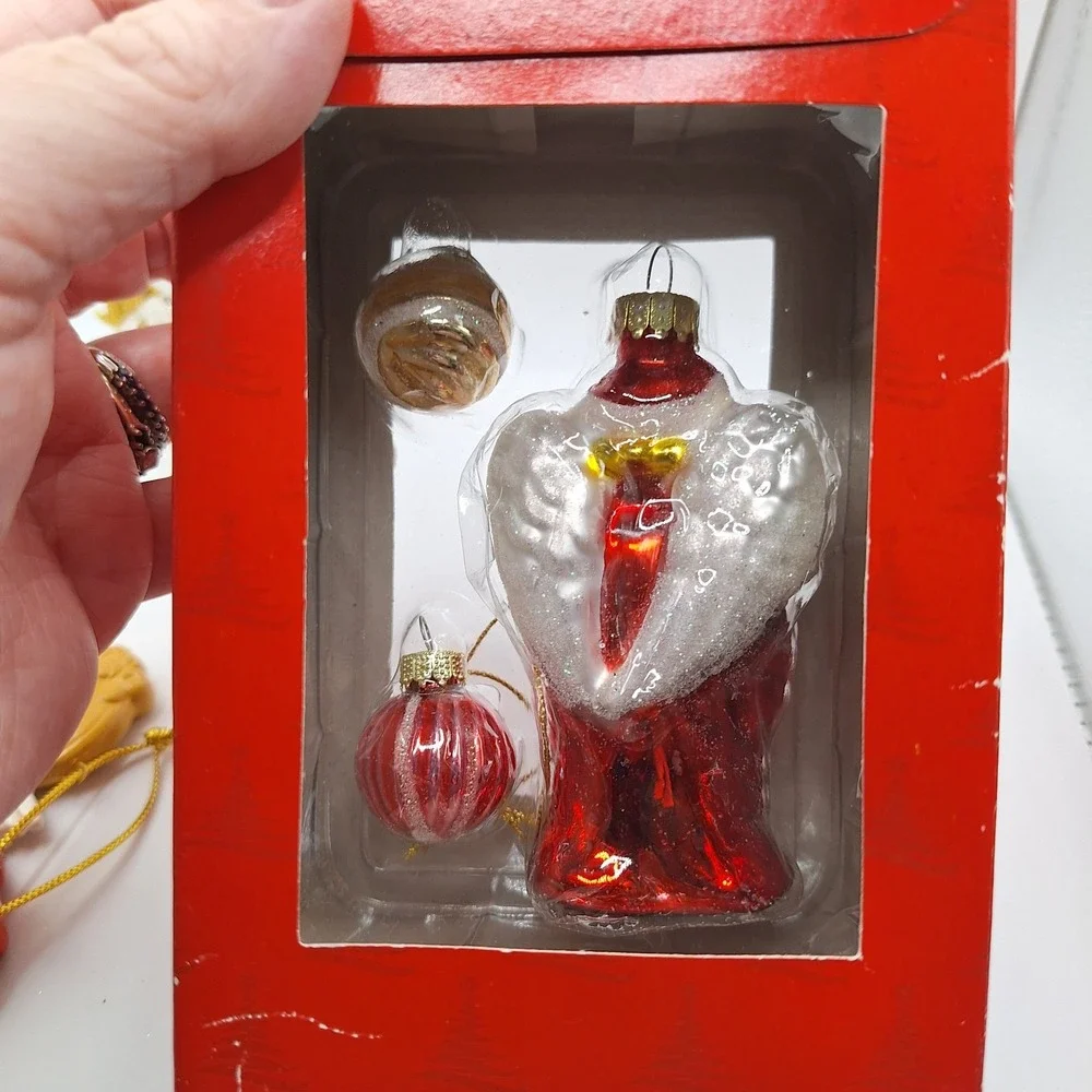 Lot of 5‎ Angel Theme Christmas Ornaments Vintage Wax Wood & Glass